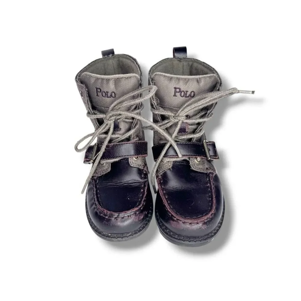 Polo Ralph Lauren Ranger HI II Combat Boots Kid Boy Size 10 Brown Leather